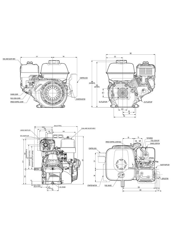 Honda Bensinmotor GX160, med oljevakt och reduceringsväxel 1/6 Manuel start, 19,05mm Horisontalaxel