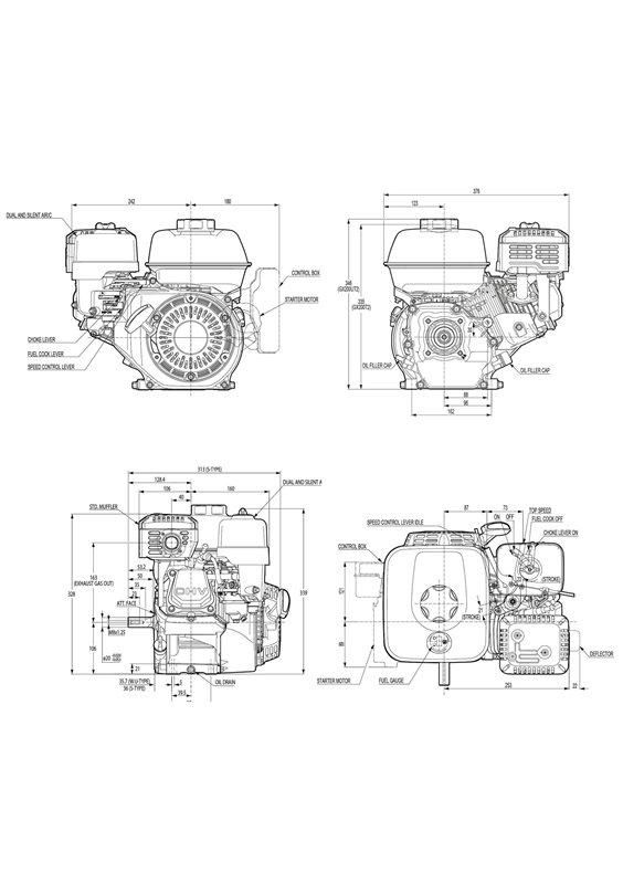 Honda Bensinmotor GX200, oljevakt, Rekylstart, Reduceringsväxel 1/2, 20mm Horisontalaxel