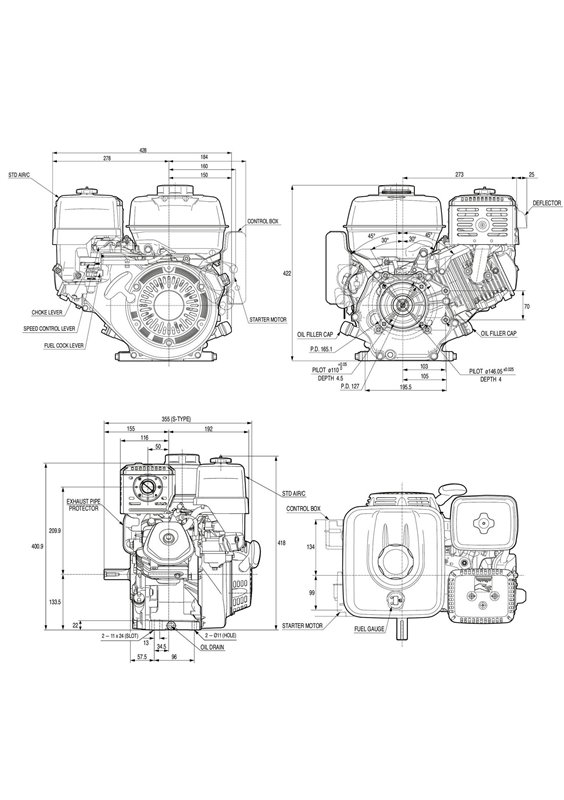 honda bensinmotor gx240, oljevakt, rekylstart, 25mm x 60mm horisontalaxel