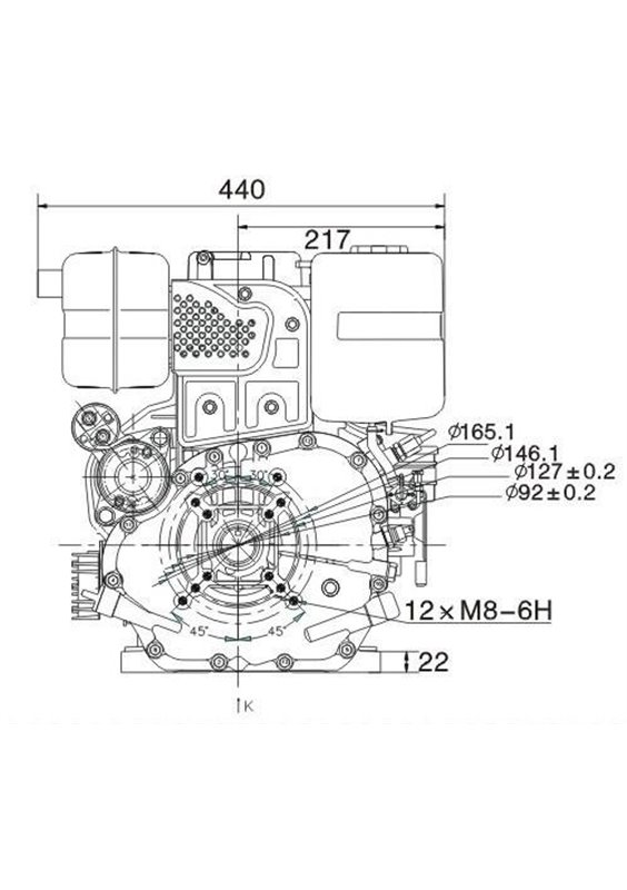 Loncin dieselmotor 10,0 hk 25,4 mm horisontal axel. Elstart.