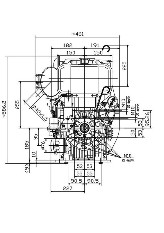 Loncin dieselmotor 2-cylindrig 23,0 hk Luftkyld. 25,4 mm horisontal axel. Elstart.