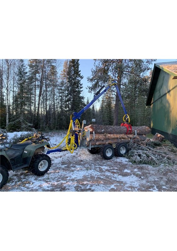 skogsvagn med hydraulisk kran 6 spaks till atv, logtrailer 450